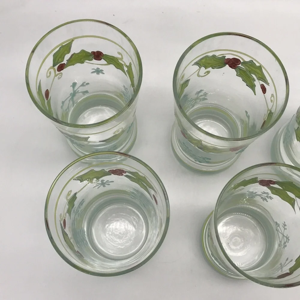 Vintage Christmas Painted/Decorated Clear Glass 16 oz. Tumbler’s—Total of 5 - Picture 8 of 9